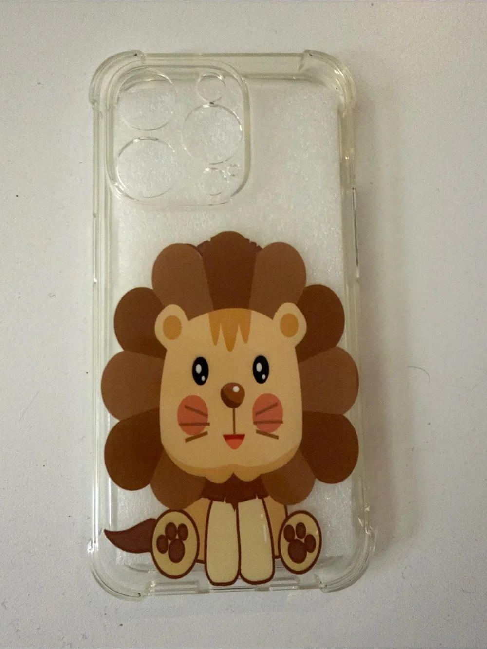 Cute Cartoon Lion Clear iPhone 14 Pro Case - Brown & Tan